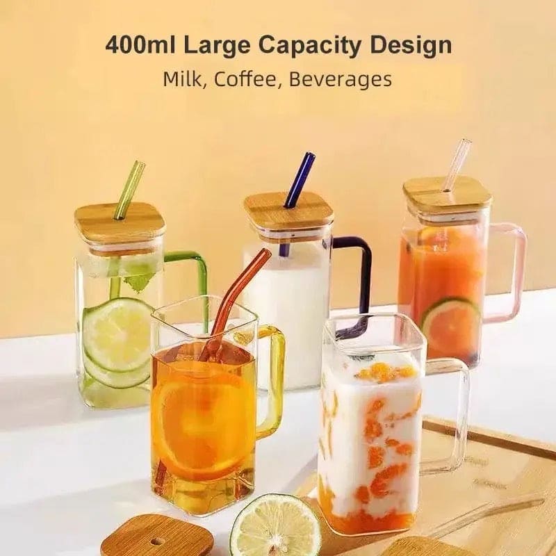 Transparent Borosilicate Glass Mug With Lid And Straw