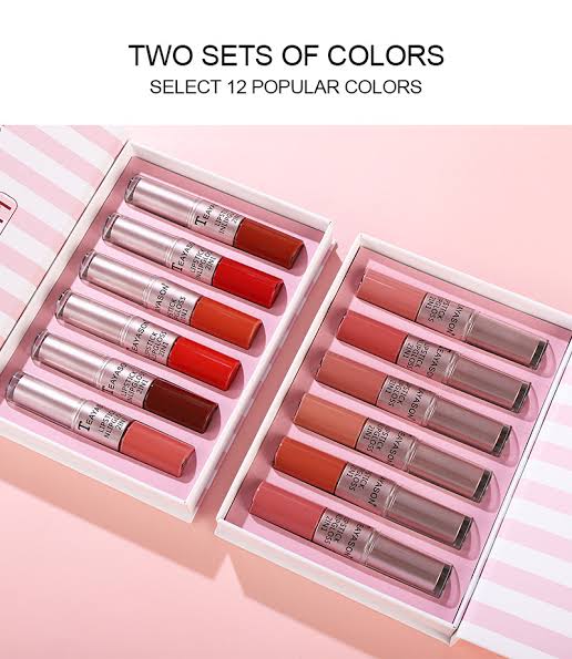 TEAYASON - 2 In 1 Matte Lip-gloss & Lip-stick Set Tray - 6Pcs/Set