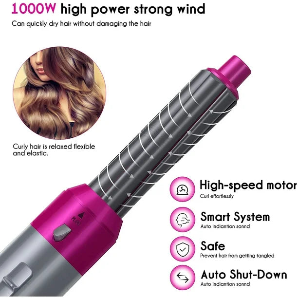 5 IN 1 Hair Dryer, Straightener, Curler, Electric Hair Comb, Hair Curling Wand Detachable Brush