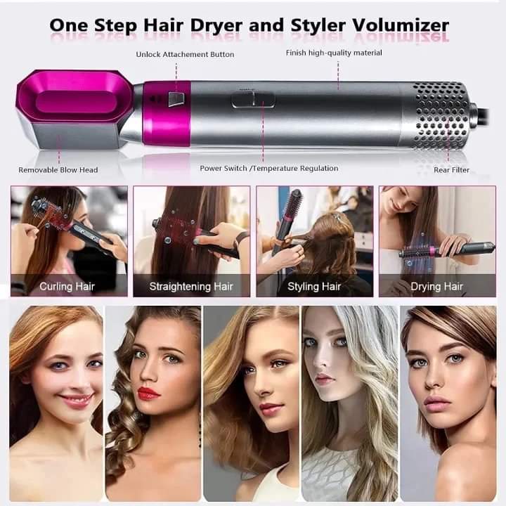 5 IN 1 Hair Dryer, Straightener, Curler, Electric Hair Comb, Hair Curling Wand Detachable Brush