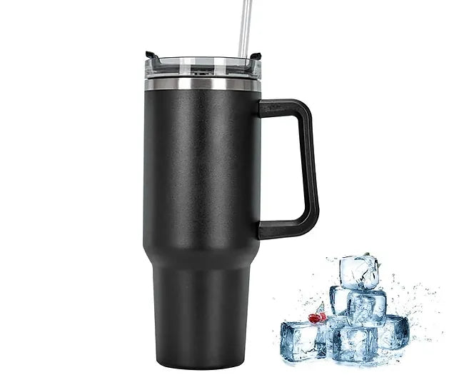 Tumbler with Straw Lid and Handle, Stainless Steel Vacuum Insulated Coffee Cup