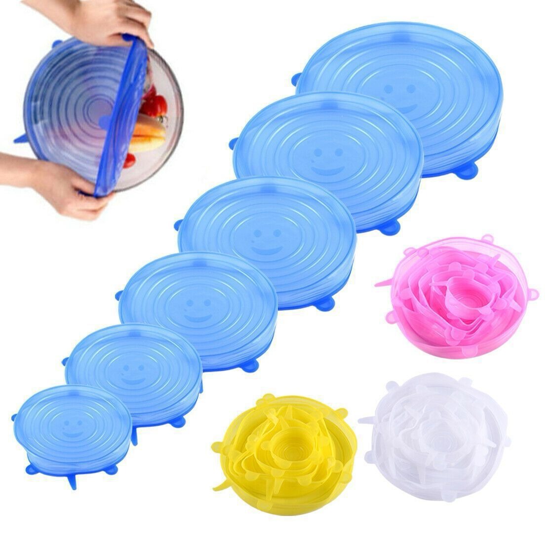 6 Piece Silicone Stretch Lids and Reusable Bowl Covers Food Cover