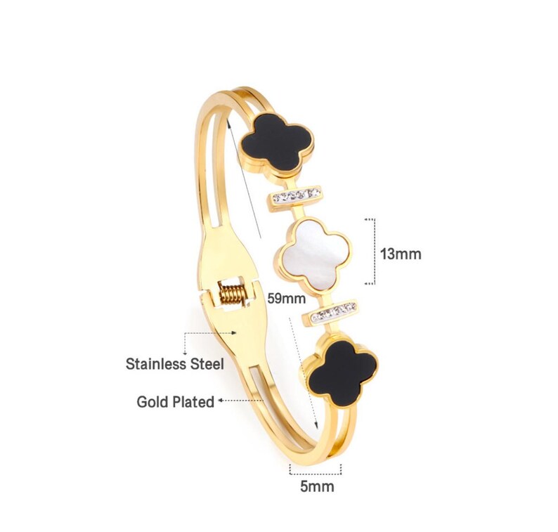 Gold-Plated Clover Bangle with Mother-of-Pearl